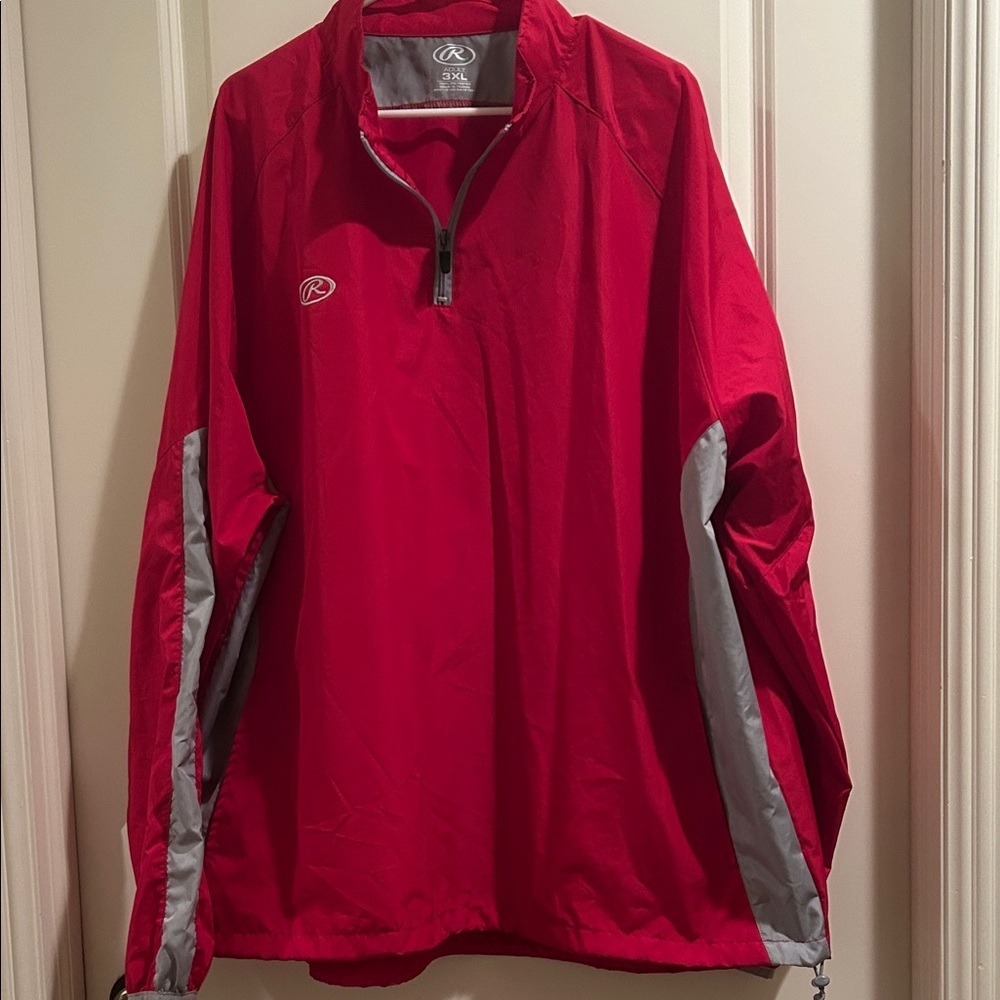 Rawlings 1/4 zip pullover windbreaker jacket pockets Red w/Gray accents size 3XL
